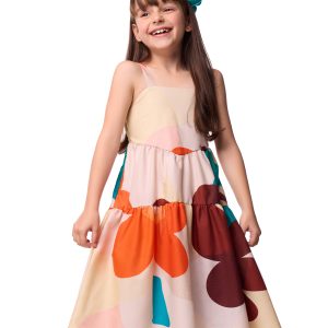 VESTIDO ALCAS MOSAICO MAXI FLOR TURQUESA KIDS TEEN CAMU CAMU