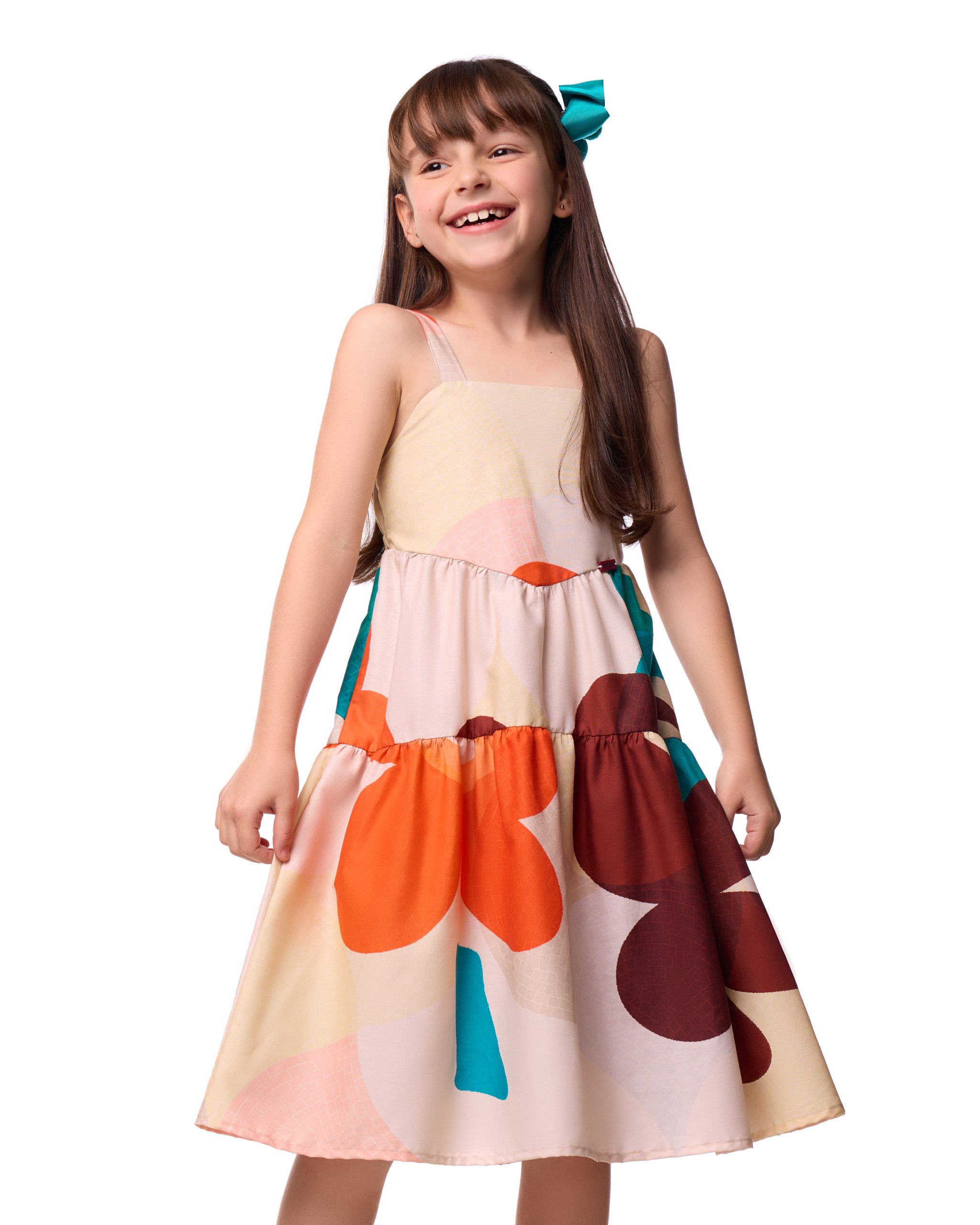 VESTIDO ALCAS MOSAICO MAXI FLOR TURQUESA KIDS TEEN CAMU CAMU